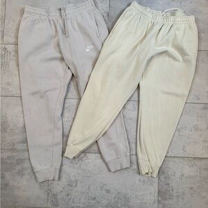 Pair (2) Mens nike joggers cream and a tan large